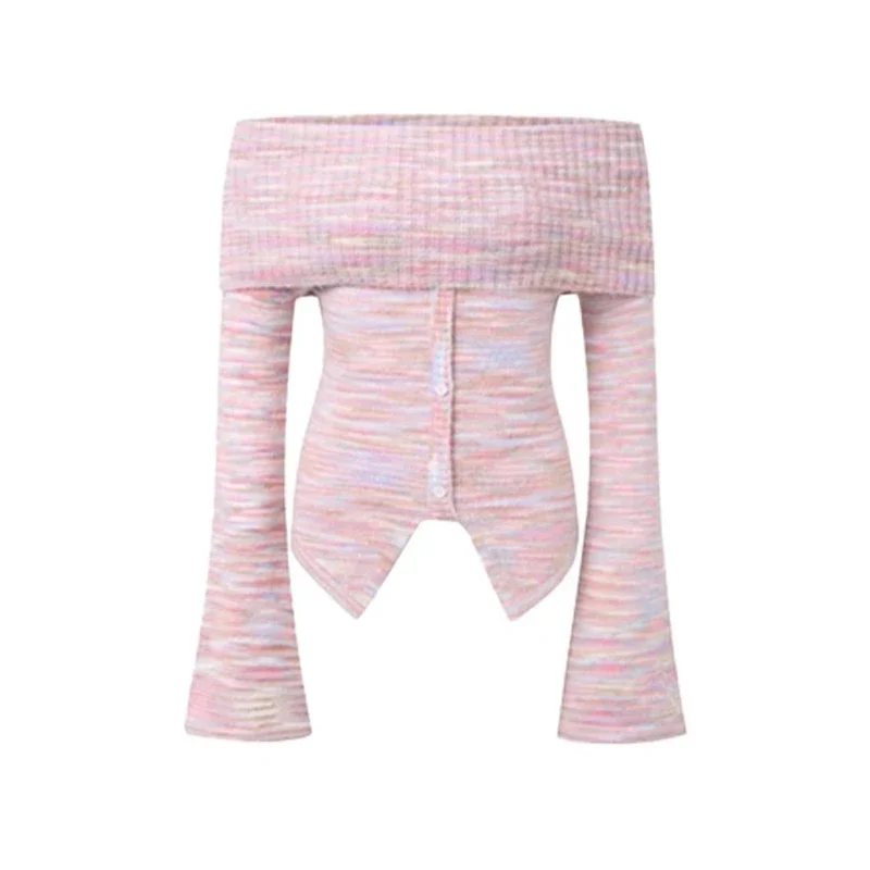 

Autumn New Sexy Knitted Women Pullovers Sweet Slim Striped Pullovers Woman Fashion Pink Casual Street Chicly Top Female
