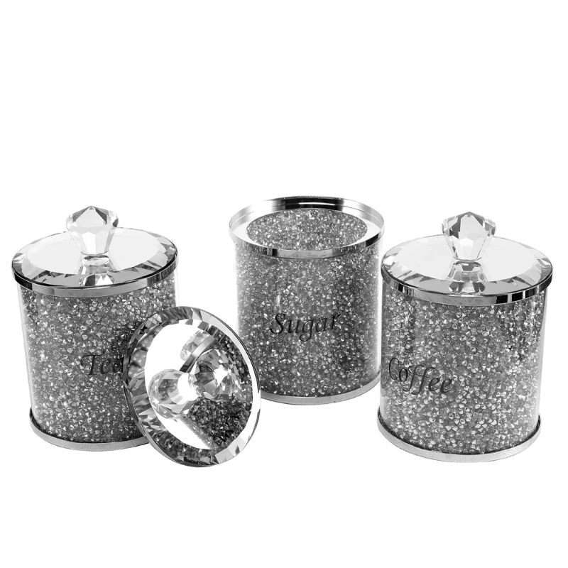 

crystal glass jar Transparent new design food container with lid tabletop wedding crystal jar