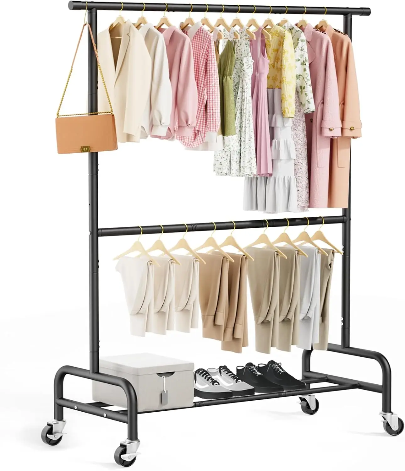 Perchero de ropa de 2 niveles con altura ajustable, estante de ropa doble resistente para
