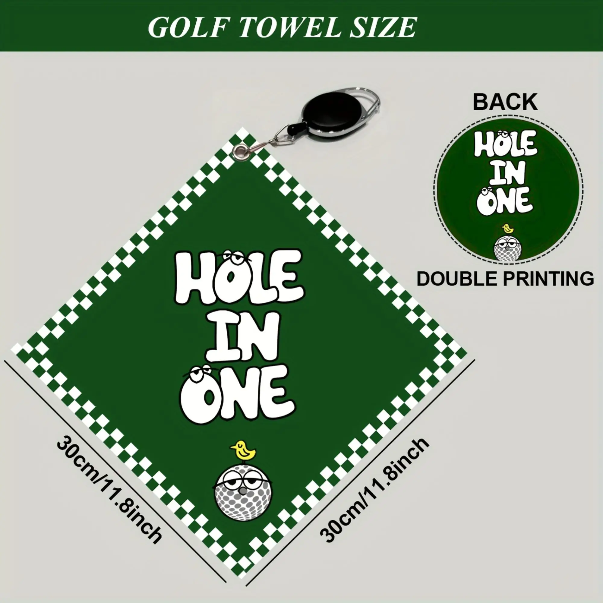 Stylish Double-Sided Green Golf Towel with Retractable Hook - Creative Gift
