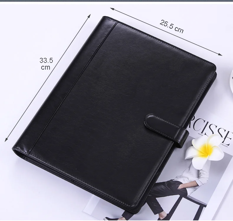 A4 PU Leather Portfolio File Folder Holder Conference Sign Folder with Calculator Mobile Stand Rack document bag leather folder office padfolio