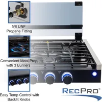 RV Built In Gas Cooktop | 2 Burner or 3 Burner | RV Cooktop Stove | 6,500 and 8,000 BTU Burners |Cover Included(Black, 3-Burner) 2