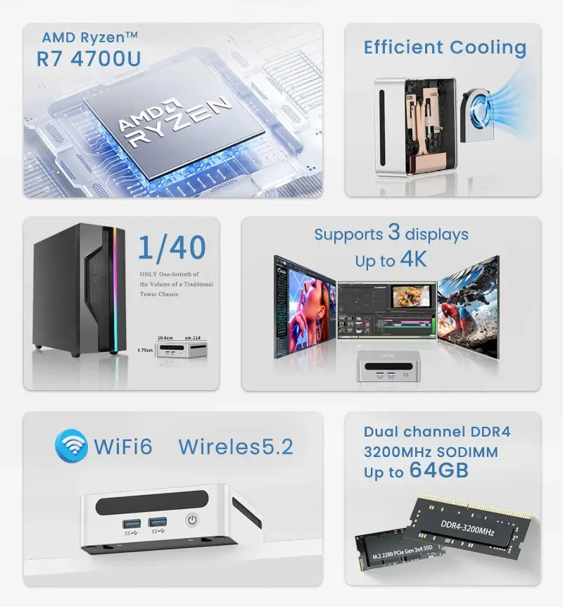 ミニPC Ryzen7 4700 16GB 256GB Windows11pro Small Desktop Computer Mini PC Windows 11 Pro AMD Ryzen 7