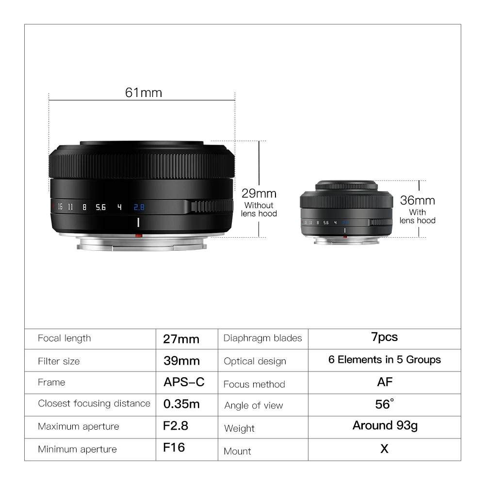 TTArtisan 27mm F2.8 AF Lens For Fuji X-mount Camera X-T3 X-T4 X