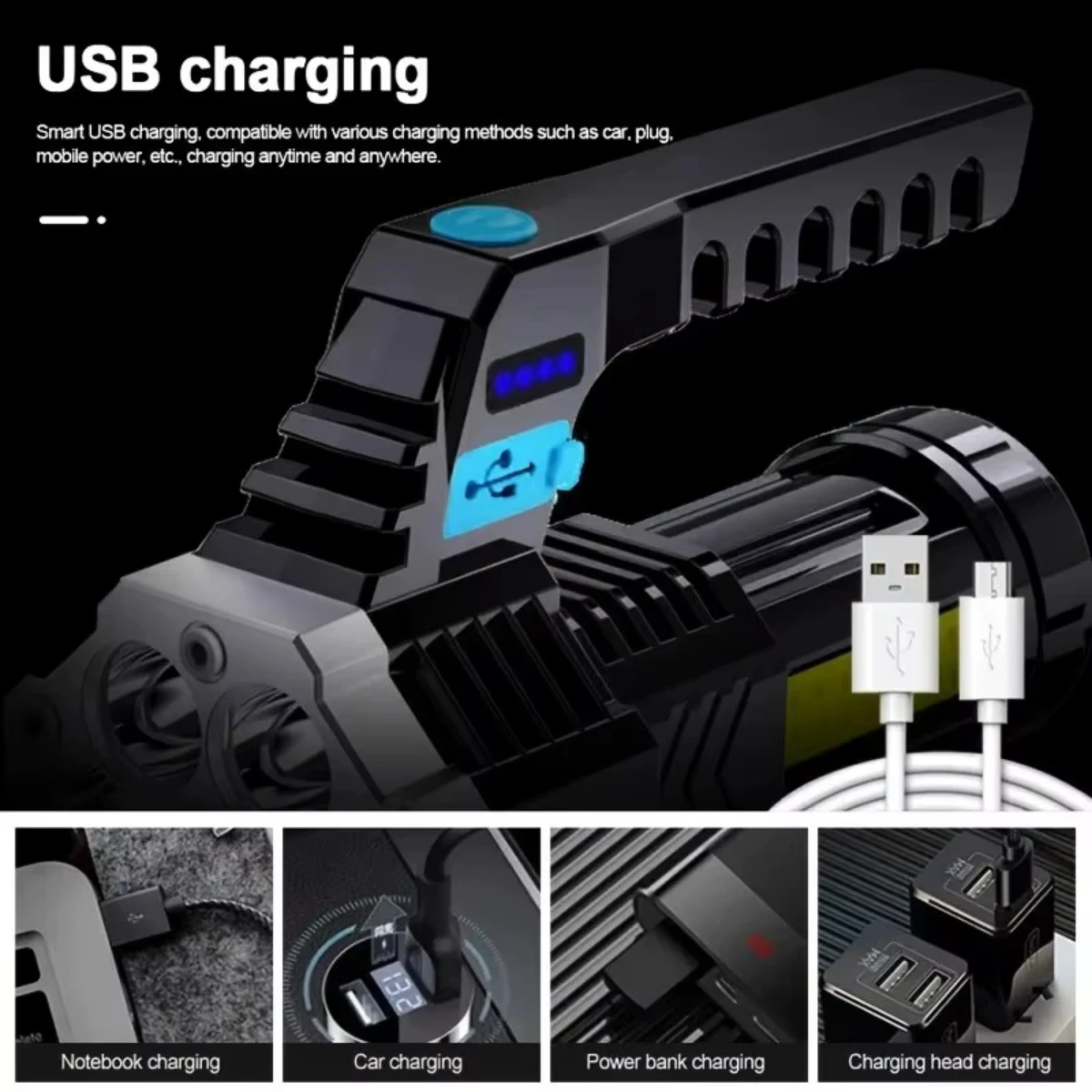 7LED USB Rechargeable Flashlight – High Power with COB Side Light 3