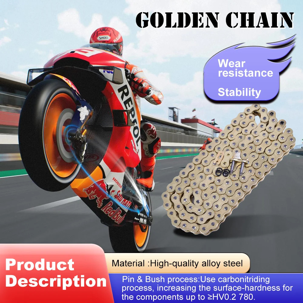 

428HO 130L 130Link 428HV 428 HO Ring Motorcycle Transmission Golden Chain For Derbi 125 Mulhacen Cafe 2009-2012 For Honda NX125