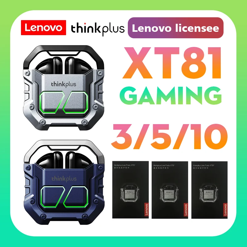 

3/5/10 Pcs Lenovo XT81 TWS Bluetooth Earphones Cyberpunk Style Low latency Music Game Dual Mode Touch Control Waterproof Headset