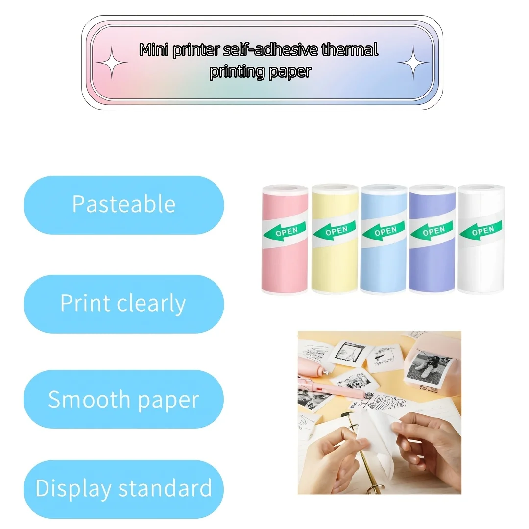 Self-Adhesive Thermal Paper Set - Mini Portable Hot-Sensitive Printer with Cute Face Design, No Printer Needed, 57x25mm