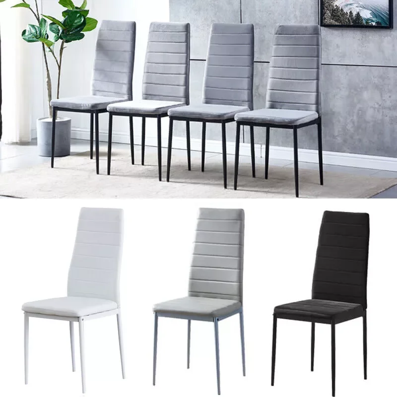 BonChoice Set of 2/4/6 Dining Chairs PU Leather/Velvet High Back With Metal Legs For Dining Room Kitchen Restaurant Office