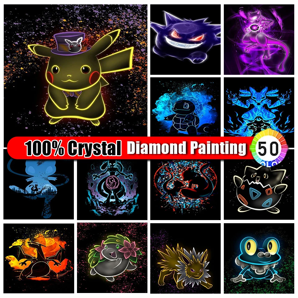 100% Crystal Diamond Painting Pikachu Pokemon Full 5D Cartoon Full Mosaic Strass Punto Croce Diamante Ricamo Home Decor