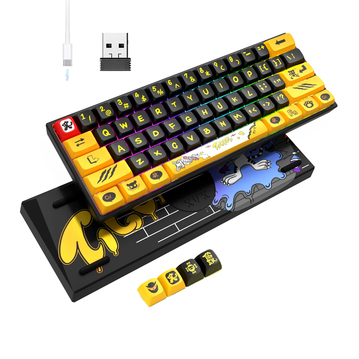 Tiger Theme 61 Keys Mini Wireless Mechanical Keyboard Ergonomic Rgb Backlit Gamer Keyboard 2.4g