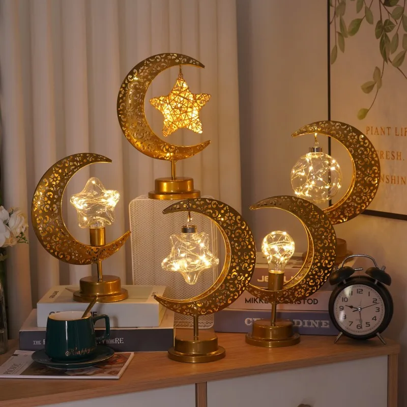 

Gold Ramadan Moon Led Lamp Metal Fairy Lights Eid Al Adha Islamic Muslim Eid Mubarak Room Decor Gift Party Decoration