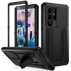 Rugged Armor Aluminum Metal Phone Case Shockproof Cover with Screw Bumper and Screen Protection - Samsung S24Ultra (Black)