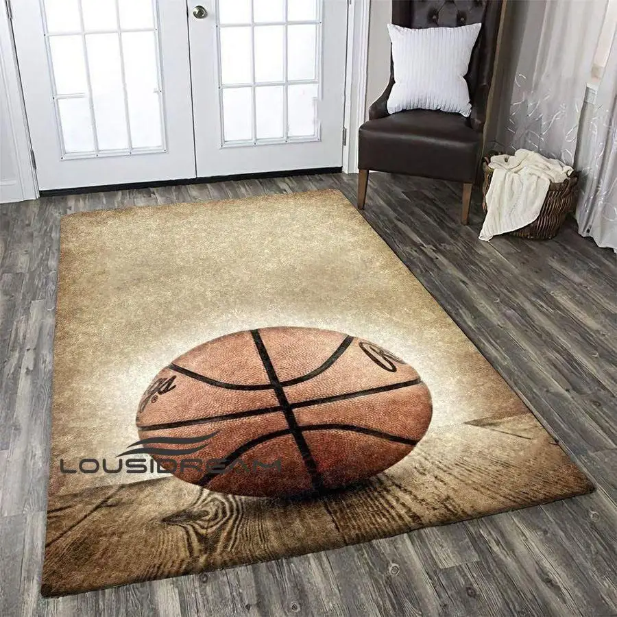 

Sports Basketball 3D Printing Living Room Bedroom Square Carpet Flannel Non-slip Large Carpet Living Room Home Decor Outdoor Mat