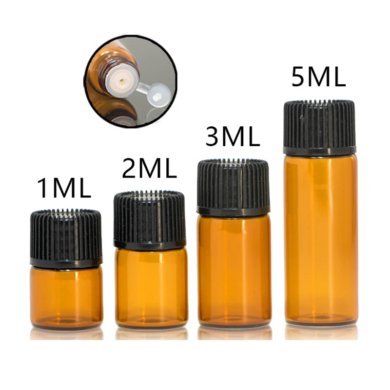 10PC Empty Amber Glass Essential Oil Bottle Laboratory Glass Perfume Bottle Oil Test Sample 1ML/2ML/ 3ML/ 5ML glass seal bottle