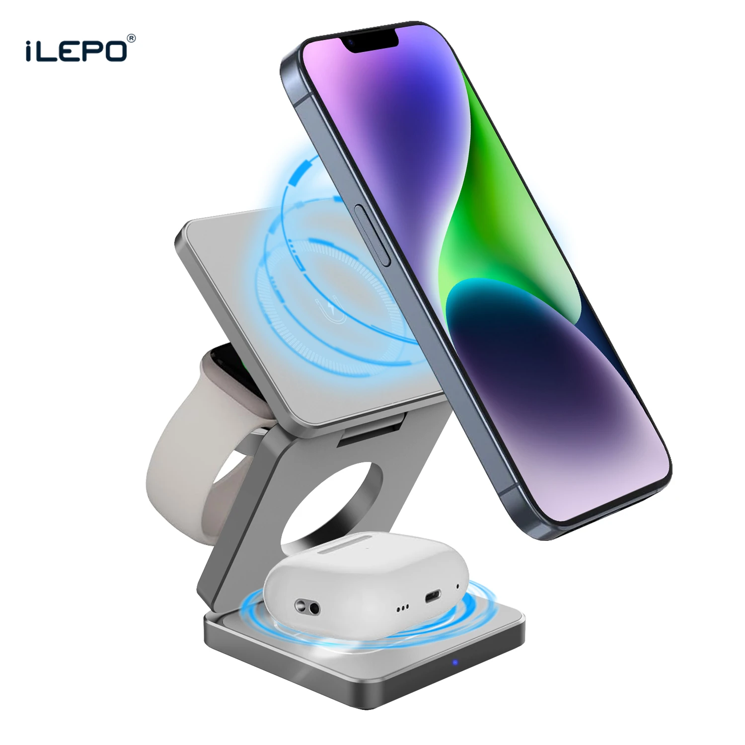 

Магнитная Беспроводная зарядная подставка 3 в 1 для iPhone 15 14 13 12 Apple Watch Airpods IWatch, складная док-станция для быстрой зарядки