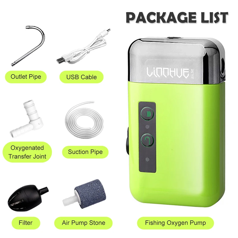 Portable 3-in-1 mini oxygen pump with air stone tube sensing USB charging automatic water pump LED lighting for outdoor fishing