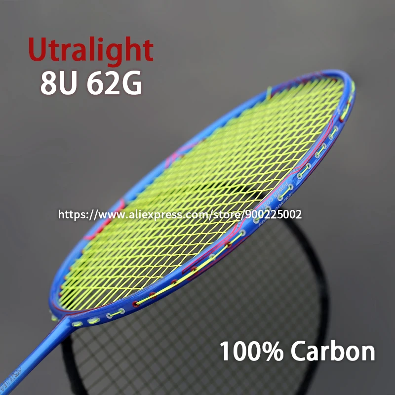 

Ultralight 8U 65-67g Carbon Badminton Racket Professional Offensive Type Rackets With Strings Bags 22-30LBS Racquets Padel