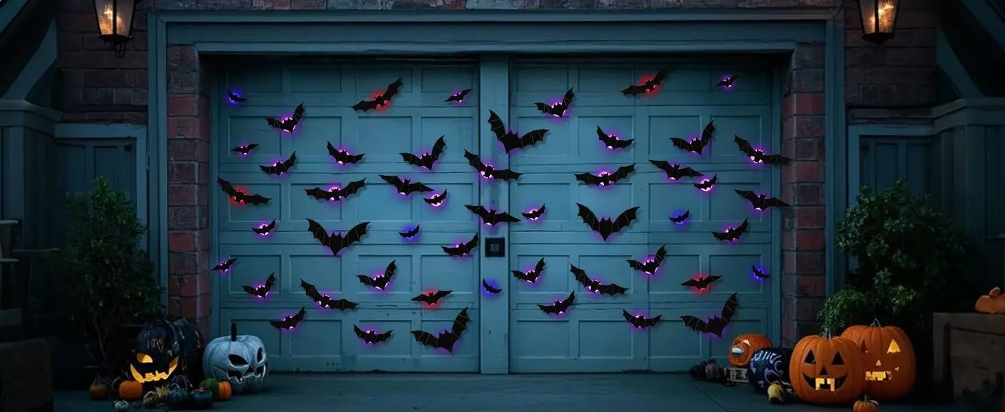 Light up Halloween bat stickers with red blue purple LEDs