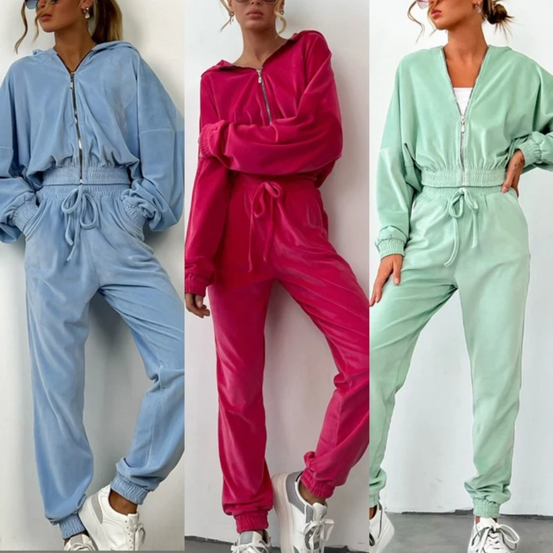

Womens Hoodie Zipper Sportsuit Long Sleeve And Pant Tracksuit Set for Autumn