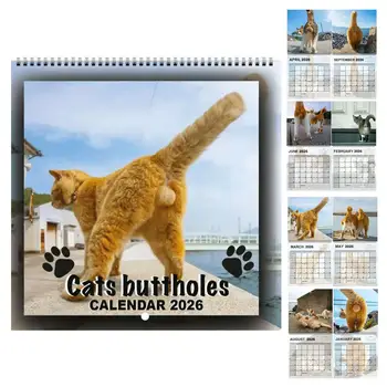 Divertente Calendario 2026 con Fori Anali di Gatti - Calendario Unico con Disegni Umoristici, Ideale per Frigorifero, Scrivania, Regali e Decorazioni per la Casa