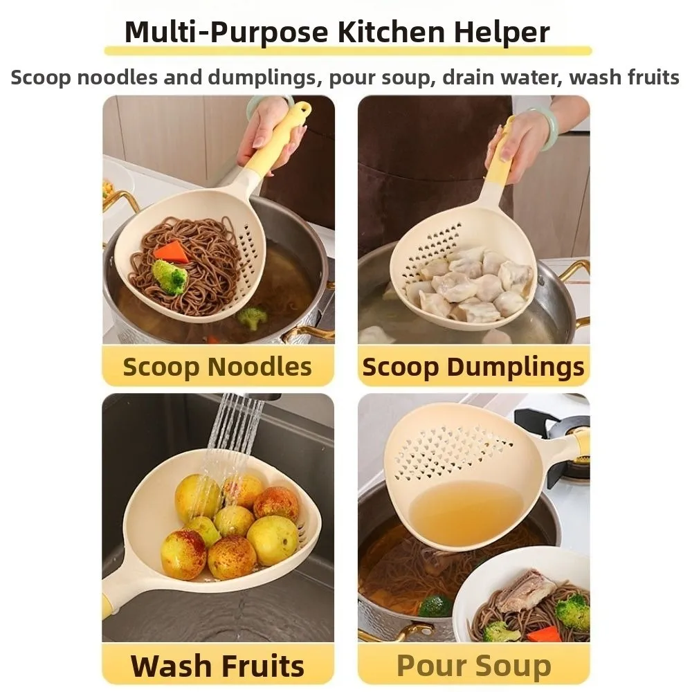 2in1 Soup Ladle & Colander High Heat Resistant Big Size Kitchen Ladle Strainer Long Handle Non Stick Noodle Pasta Colander