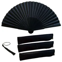 Elegant Black Vintage Folding Hand Fan - Chinese Style Dance & Wedding Party Favor (1pc fan and 1pc bag)