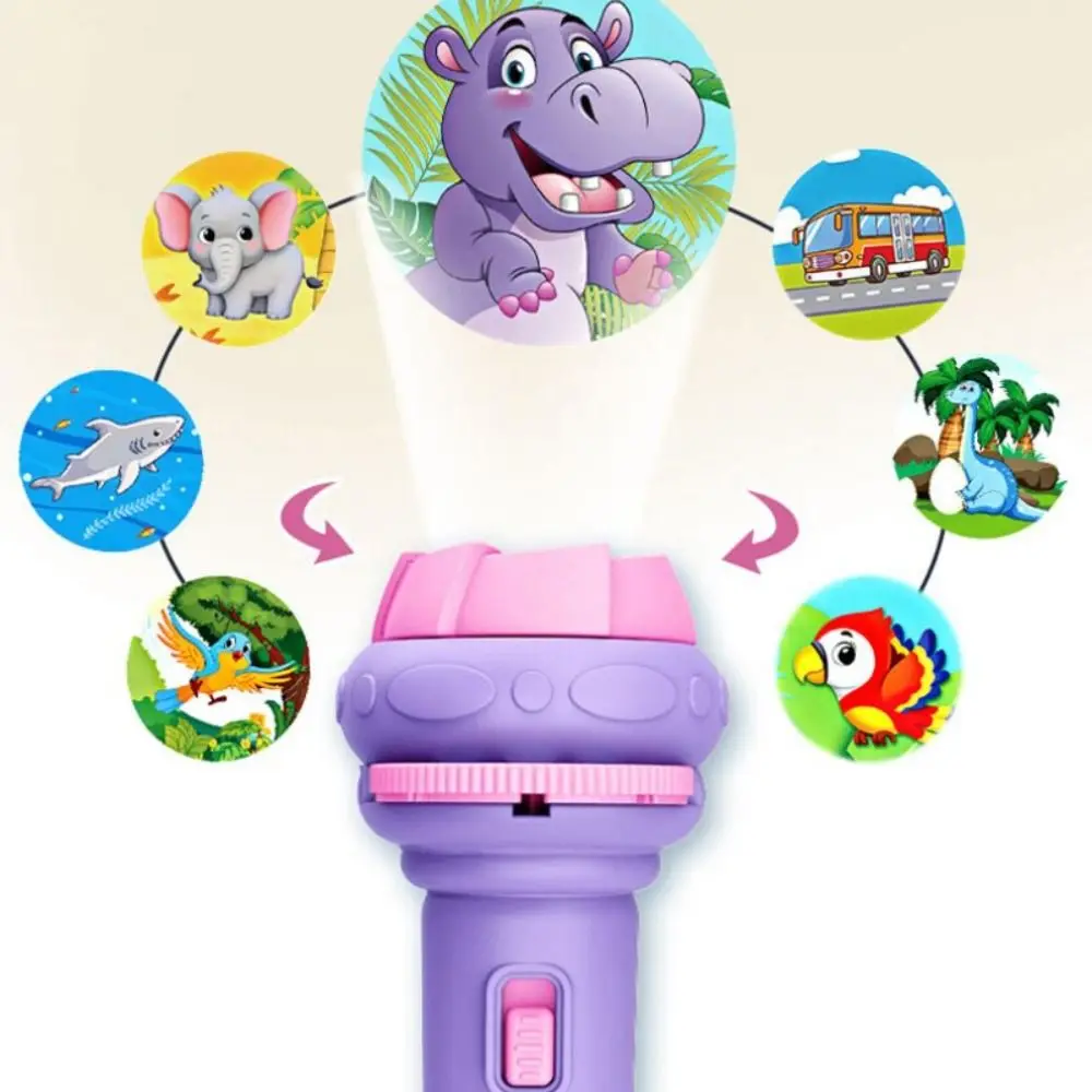 32 Patterns Cartoon Projection Flashlight 4 Cards Luminous Flashlight Toy Projector Cartoon Plastic Baby Projector Torch