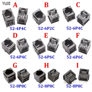 Гнездо для телефона YUXI RJ11 RJ45 52-4P4C 6P2C 6P4C 6P6C 8P8C, гнездо для телефона RJ12, 6 ядер, кристальная головка, 180 градусов, вертикальный