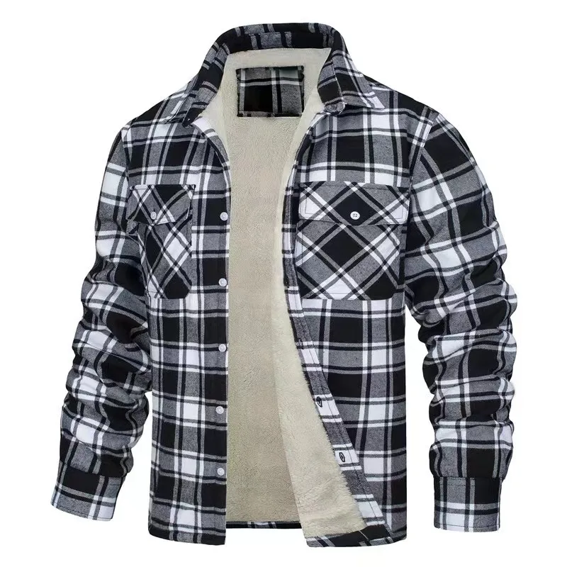 Men's Fleece Plaid Jacket Casual Loose Cotton Jacket Thicken Lining Flannel Warm Outwear Autumn Winter Work Coat Outerwear S-5XL 6