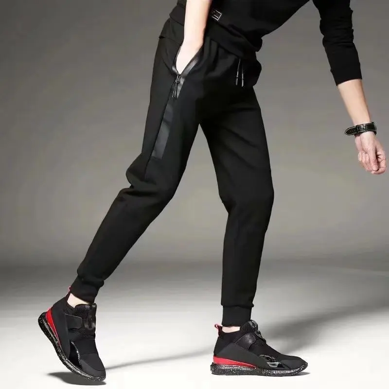 New Spring Large Size Men Casual Pants Pocket Zipper Youth Sports Pants Loose Casual Comfortable All-match Nine Point Pants