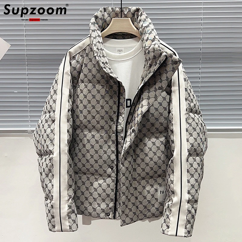 Supzoom Top Fashion Loose Winter Large Embroidery Letters Patchwork Warm Plaid Padded Coat Casual Down Jacket