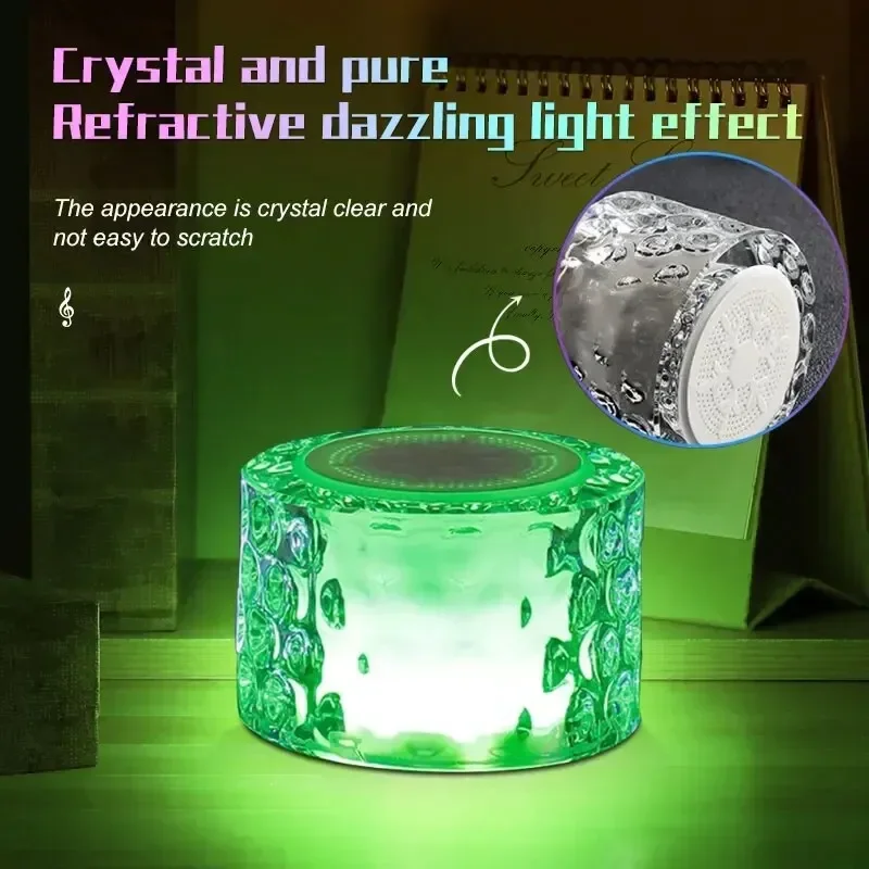 

Atmosphere Nightlight Creative Gift Subwoofer Large Volume Glass Crystal Sound Bluetooth Speaker Desktop Bedside