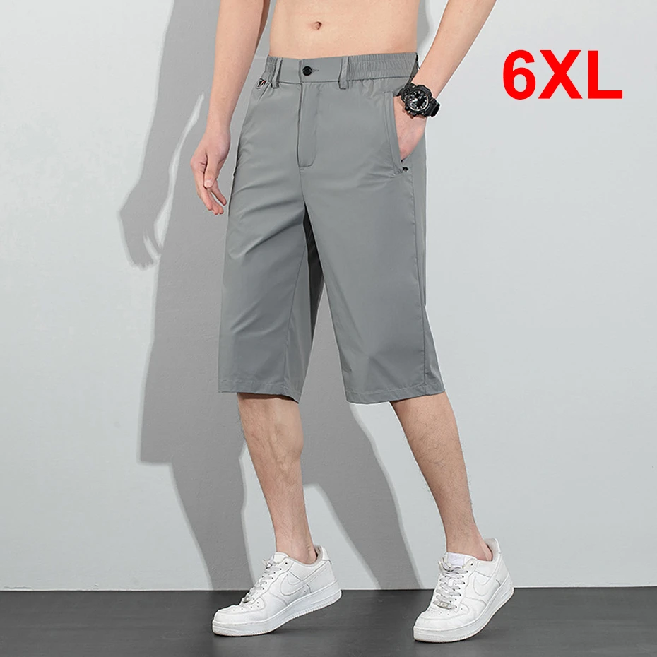 

Summer Cool Pants Men Stretch Calf-length Pants Fashion Casual Solid Color Short Pants Male Plus Size 6XL Bottom