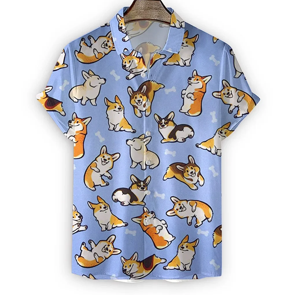 

Cartoon Puppy Pattern Print Shirt Fashion Design Men Women Short Sleeve Shirts Button Up Shirts Tops1moban