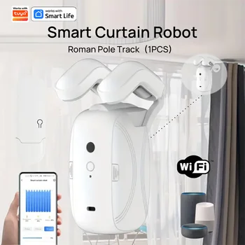1/2pcs Wi-Fi Smart Curtain Robot with Voice Control, Roman Rod Track, App Remote Control, Alexa & Google Home Compatibility