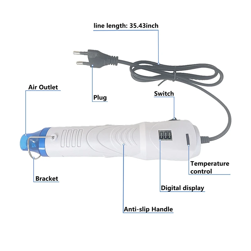 220V Hot Air Gun Heat Gun Electric Power Temperature Blower 250W Display DIY Craft Embossing Shrink Wrapping PVC Cable Repair