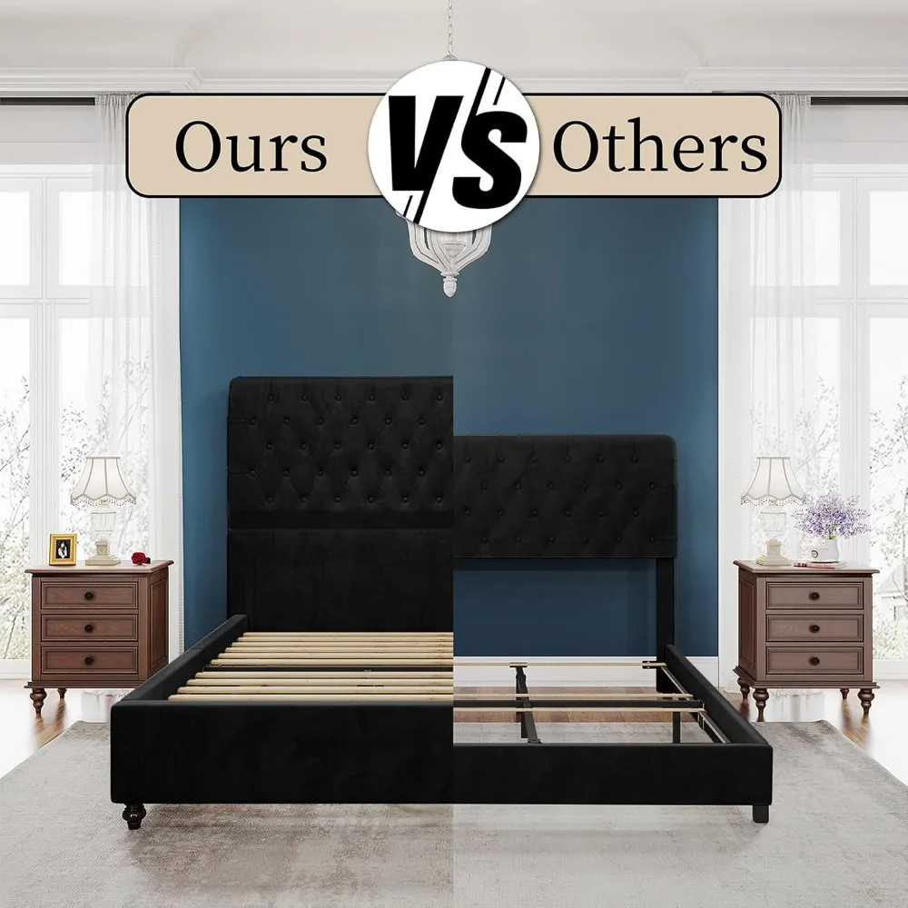 Bed Frame Queen Size Upholstered Platform Beds with 52.8'' Tall Sleigh Headboard, No Box Spring Needed, Bed Frame Queen 6