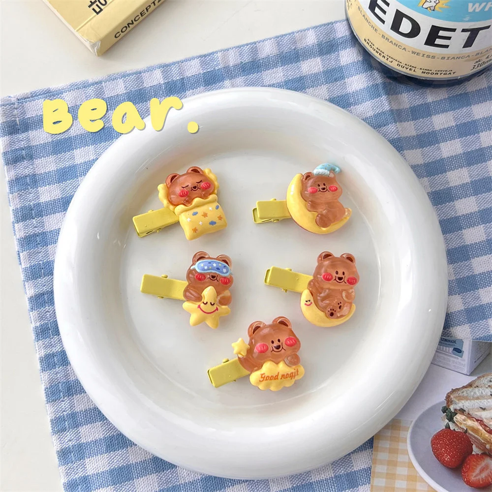 

Plastic Cartoon Yellow Star Moon Brown Bear Hair Clips For Girl Children Cute Kawaii Fairy Sweet Hairpin Fashion Accessories