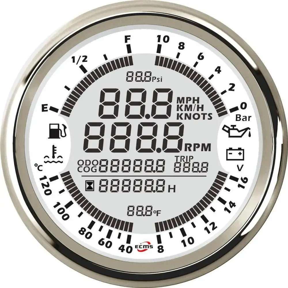 

Лодочный цифровой GPS Спидометр Tacho 6 в 1 Многофункциональный манометр 18-32 в 5 бар 85 мм