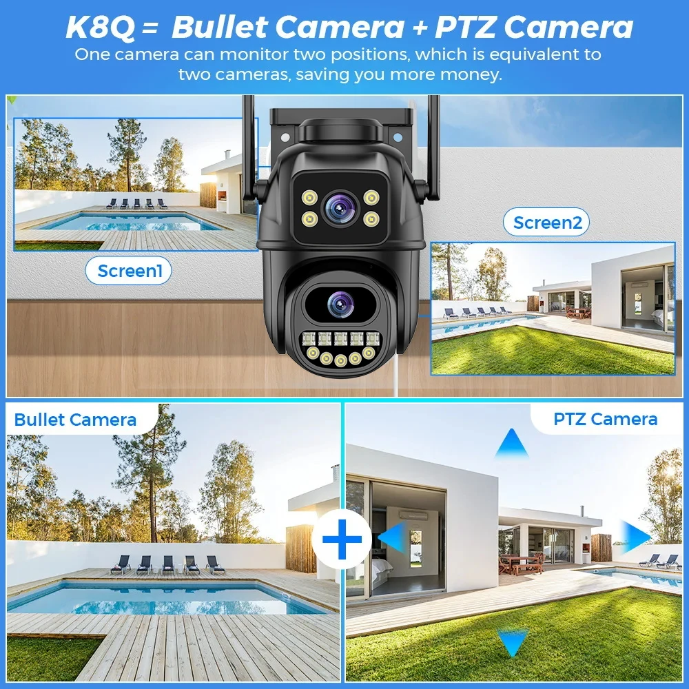 4K 8MP XMEYE POE 감시 시스템 듀얼 렌즈 PTZ 양방향 오디오 POE 보안 카메라 시스템 10채널 POE NVR 비디오 감시 키트