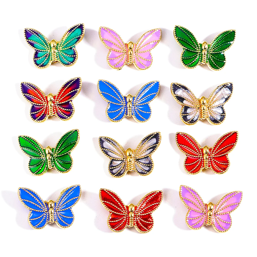 10 teile/los Emaille Schmetterling Perlen Legierung Doppel perlen für Schmuck machen Charms lose Spacer Perlen DIY Armband Halskette Ornament