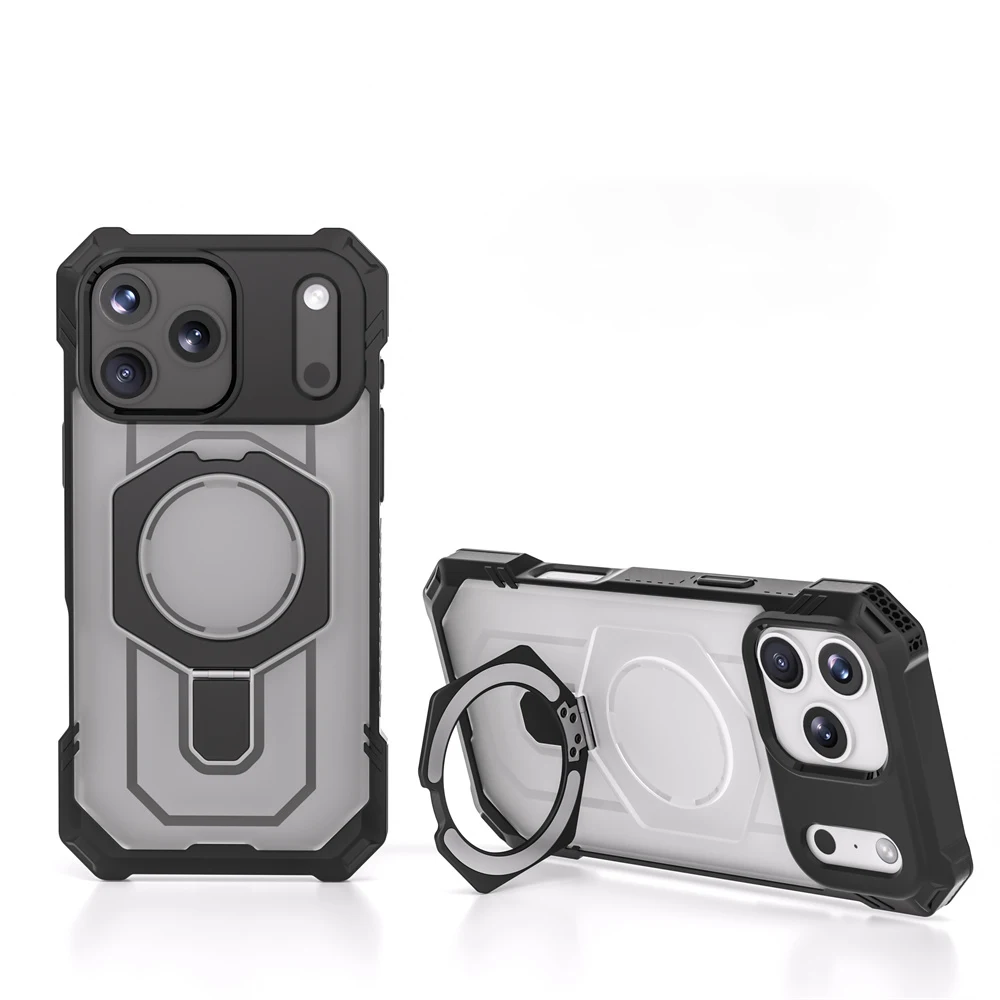 Rugged Magnetic Armor Fold Stand Phone Case with Wireless Charging and Corner Protection