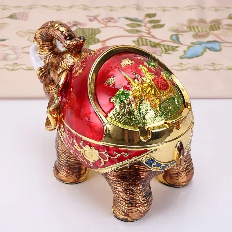 Windproof Retro Ashtray with Lid-Elephant Shaped Table Ashtray Indoor and Outdoor Retro Home Office Decoration Smokeless
