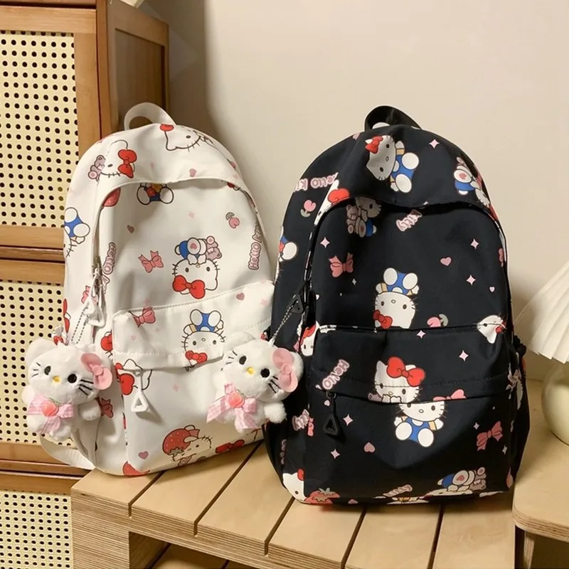 

Sanrio Kt кошка сумка с принтом большой емкости рюкзак для девушек с высоким внешним видом корейский Универсальный водонепроницаемый рюкзак