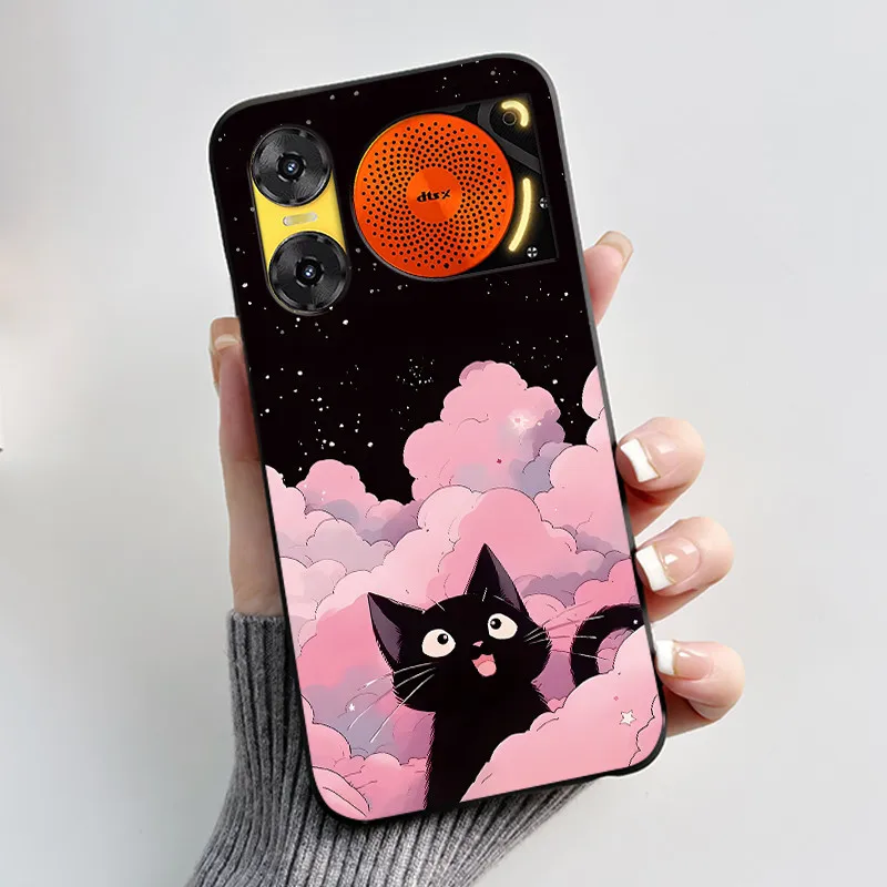Cute Rabbit Black Silicone Phone Case, Soft TPU Cover