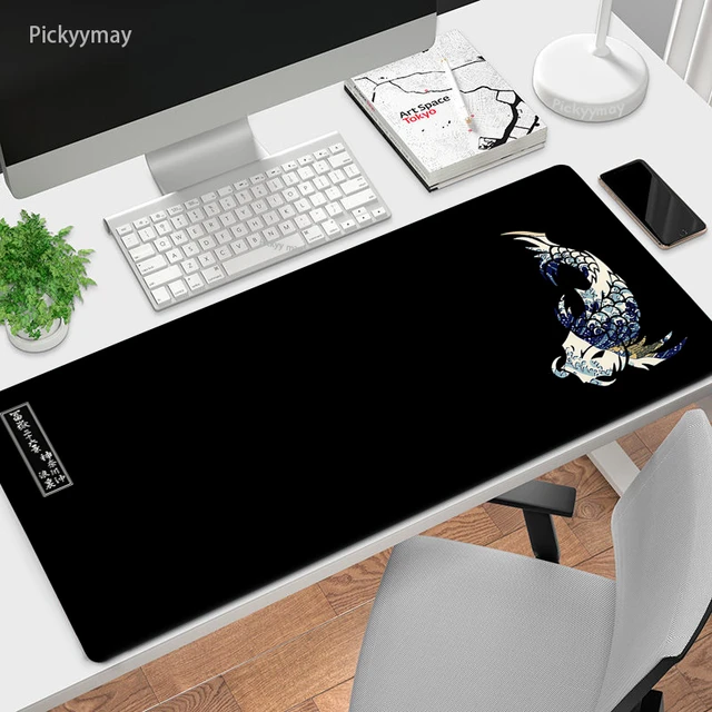Grand tapis de souris noir pour ordinateur de bureau, accessoires de  bureau, tapis de table en caoutchouc pour clavier, tapis de poisson, 100x50,  90x40 - AliExpress