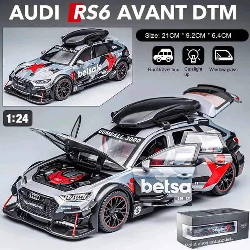 

1:24 RS6 Model Car, Black Edition: Customized for Kids Realistic Simulation, Diecast Metal, Perfect Gift for Boys
