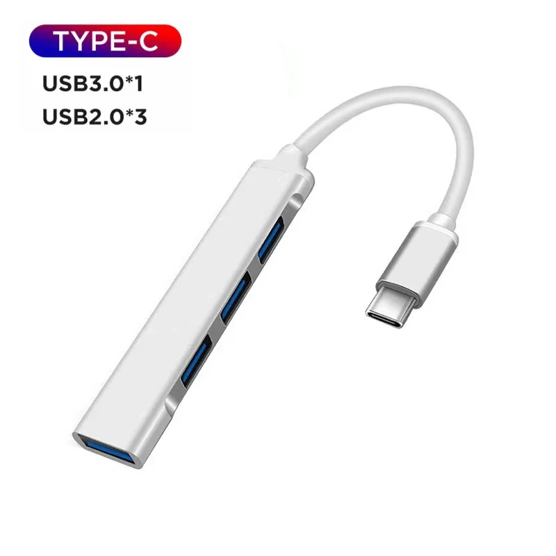 High-Speed USB-A to Type-C 4-Port Hub Adapter with 5Gbps Data Transfer