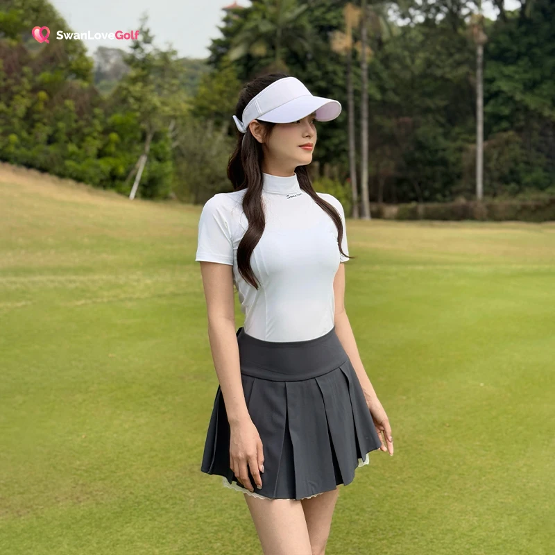 Swan Golf Skirt Women's Spring and Summer Bownot Streamer Lace Skort with Safety Shorts Pants High-end Gray Culottes Golf Wear